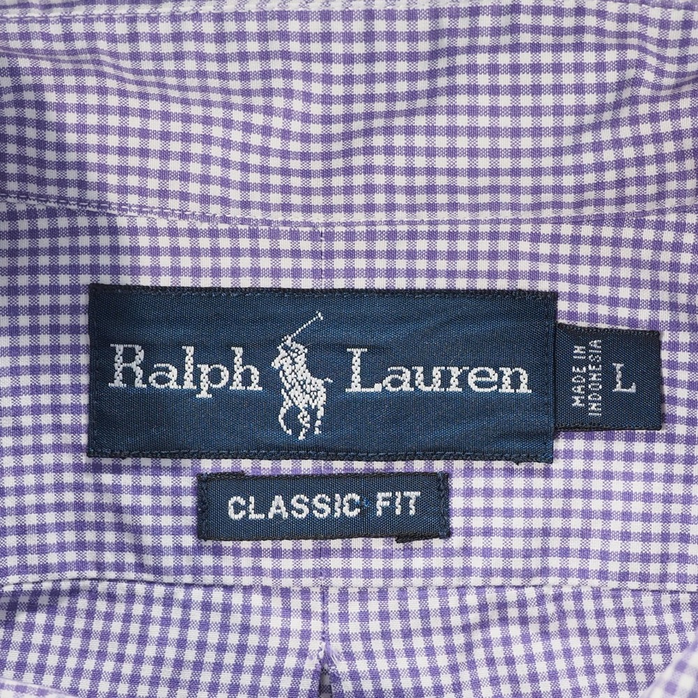 Ralph Lauren Shirt Men Large Purple Gingham Check Long Sleeve Classic Fit Cotton - Picture 3 of 8